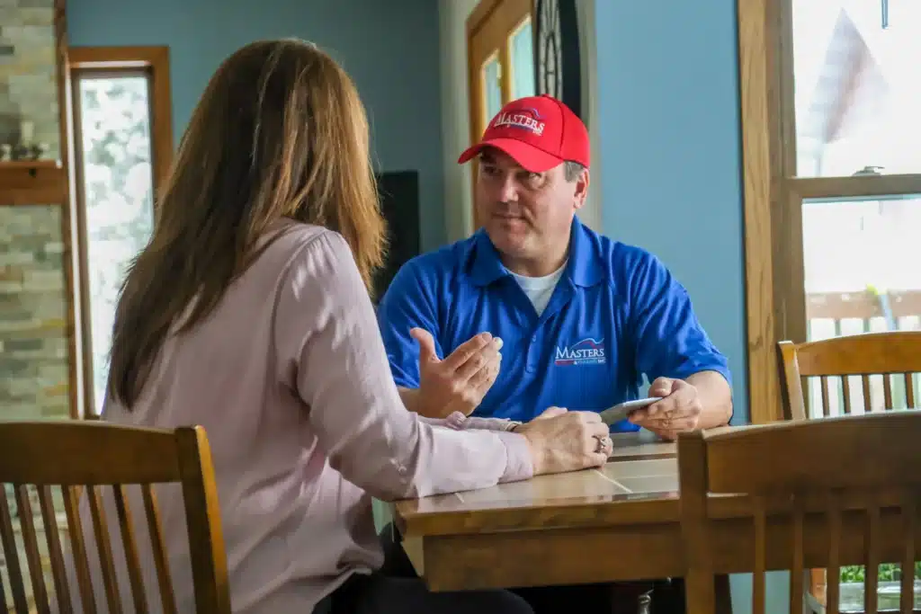 Discussion at a dining table.